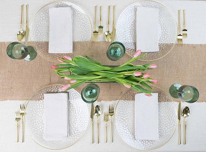 PARTY BARGAINS 13-Inch Charger Plates - 8 Pack, Hammered Clear Gold Rim, Heavy-Duty Disposable Chargers for Elegant Dining - Ideal for Weddings and Formal Events