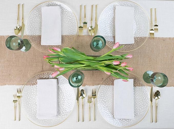 PARTY BARGAINS 13-Inch Charger Plates - 16 Pack, Hammered Clear Gold Rim, Heavy-Duty Disposable Chargers for Elegant Dining - Ideal for Weddings and Formal Events
