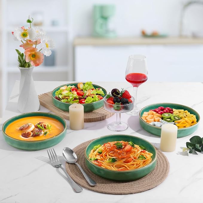 LIANYU 33oz Pasta Bowls, 8.25’’ Wide Shallow Salad Plates Set of 4 | Stoneware - Image 6