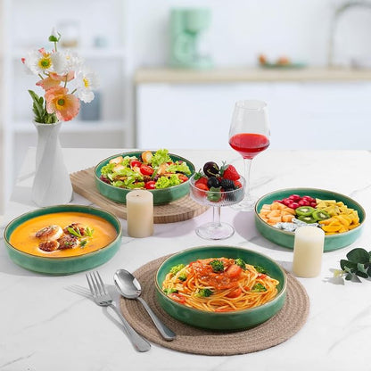LIANYU 33oz Pasta Bowls, 8.25’’ Wide Shallow Salad Plates Set of 4 | Stoneware - Image 6