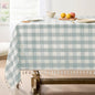 Softalker Checkered Tablecloth Rectangle, Outdoor Linen Cotton Gingham Table Cloth with Tassel, Heavy Duty Wrinkle Free Buffalo Plaid Table Cover for Kitchen Dining Home Party - 55 x 120 Inch, Aqua