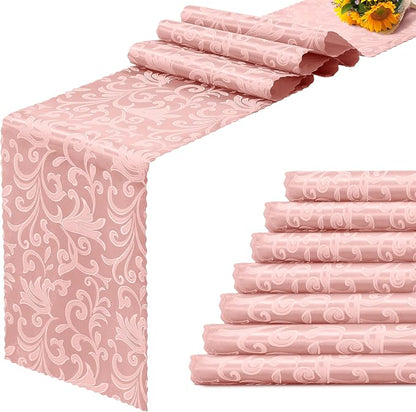 RUDONG M 12 Pack Rose Gold Satin Table Runners 12 x 108 Inch | Long Silky Damask by RUDONG+M