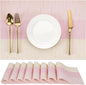 Placemats Set of 8, Vinyl Woven Place Mats Indoor Set of 8 Washable Wipeable PVC Table Mats Heat-Resistant Non Slip Plastic Placemat for Kitchen Dining Outdoor Table (Beige Pink, Set of 8)