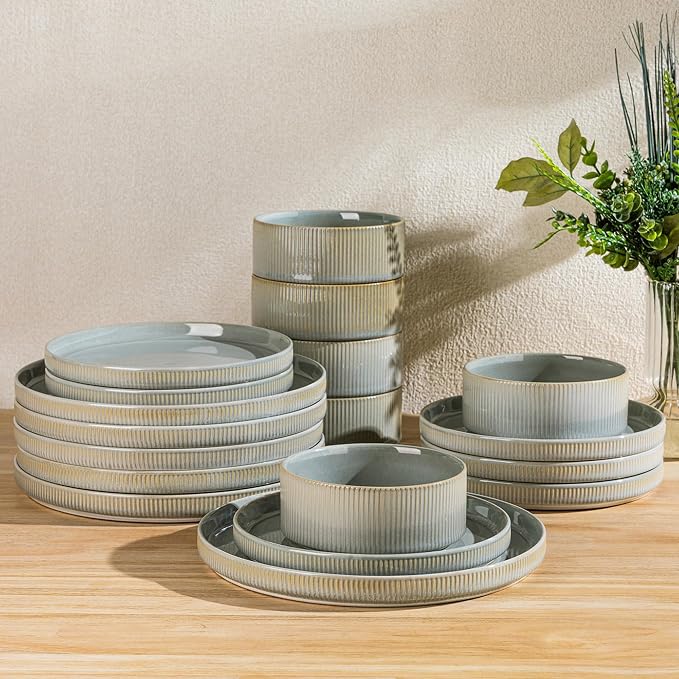 Ceramic Dinnerware Set for 6, 18-Piece Plates and Bowls Set | Lightweight by TheTerra