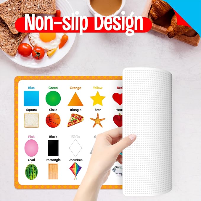 6 Pack Placemats for Kids, Non-Slip Washable, Reusable Alphabet, Shape & Color - Image 5