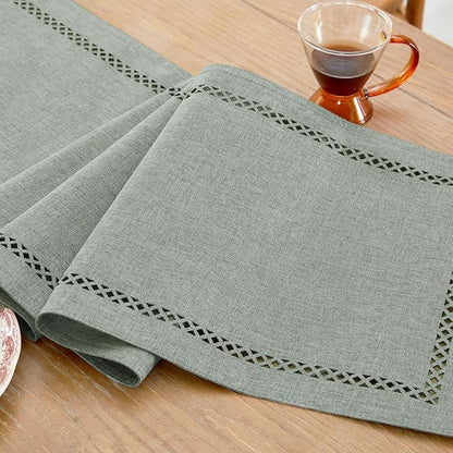 Rustic Burlap Table Runner, Machine Washable, Thick Textured Lattice Cutwork by Aoztio