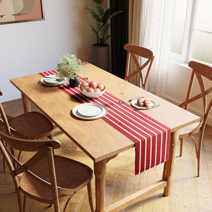 Encasa XO Dining Table Runner 13"x59" | Yarn Dyed Fine Ribbed Cotton | Roma Red - Image 2