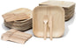 Bamboo Plates with Cutlery - Set of 50 Plates (8in) + 50 Forks + 50 Knives | Biodegradable Palm Leaf Plates | Disposable Dinner Plates | Rustic Dinnerware for Christmas, Wedding, Party