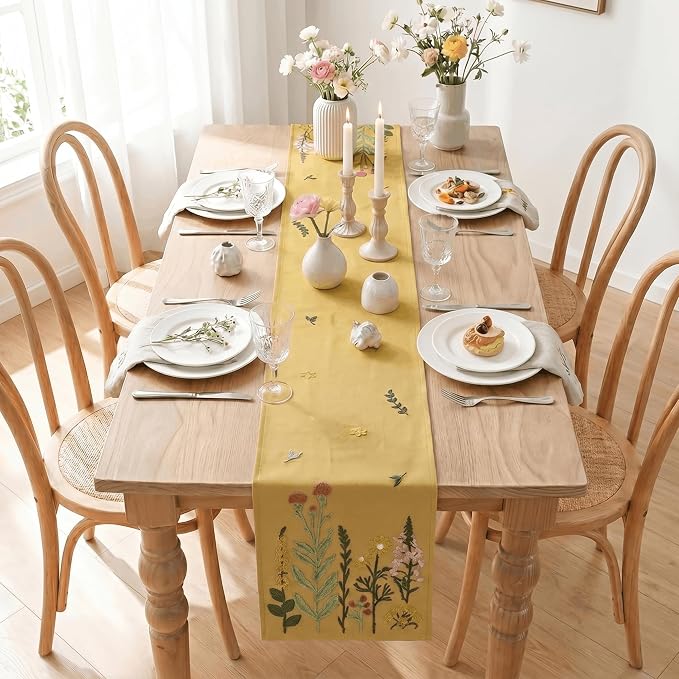 Artoid Mode Light Camel Soft Chain Embroidery Wild Floral Spring Table Runner - Image 6