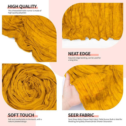 12 Pcs Gold Cheesecloth Table Runner 10Ft, Semi Sheer Cheese Cloth Fabric - Image 2