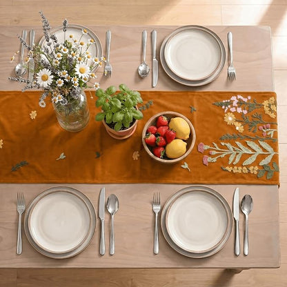 Artoid Mode Caramel Soft Chain Embroidery Wild Floral Fall Table Runner - Image 3
