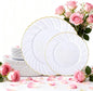 U-QE 60 Pcs White Plastic Plates with Gold Rim – Fancy Scalloped Plates Disposable - Premium Hard Plastic Plates Include 30 10" Dinner & 30 7" Dessert Plate for Party & Valentines Day