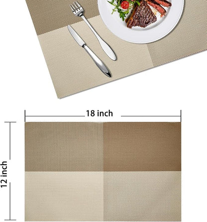 Placemats Set of 4 Vinyl Washable Coffee Square Placemats, 18"x12" Wipeable Heat-Resistant Non-Slip Easy Clean Table Mats Ideal for Dining Table Table Runner and Outdoor (4, Coffee Square)