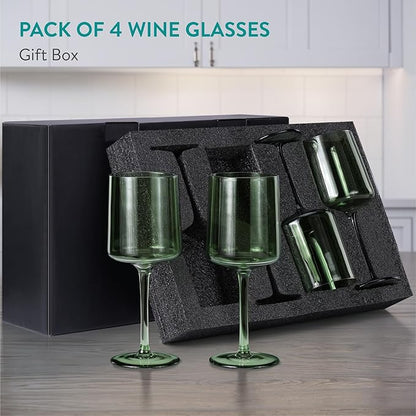 Navaris Mint Green Tinted Wine Glasses - Set of 4 - Coloured Wine Glasses with Stems - Stylish Design Glassware for Serving Wine, Cocktails, Dessert