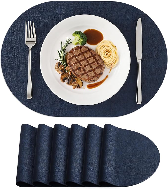 Placemats Set of 6, 11.8 x 17 Inch, Waterproof Wipeable Reversible PU Placemat by homing