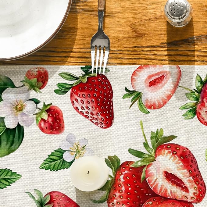 Artoid Mode Strawberry Wildflowers Fruit Spring Summer Table Runner, Seasonal - Image 7