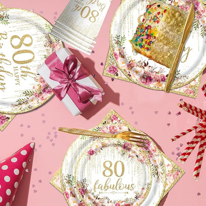 80th Birthday Party Tableware, Tablecloth, 80 and Fabulous Banner, 80th - Image 4