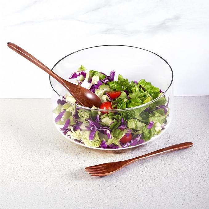 Glass Salad Bowl Set, 9″ Medium Salad Servers - Image 6