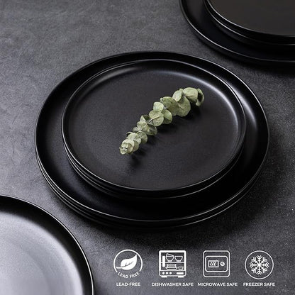 AmorArc Ceramic Dinnerware Sets, Wavy Rim Stoneware Plates and Bowls Sets,Dishwasher & Microwave & Oven Safe Dishes set, Service for 4 (12pc)-Matte Black