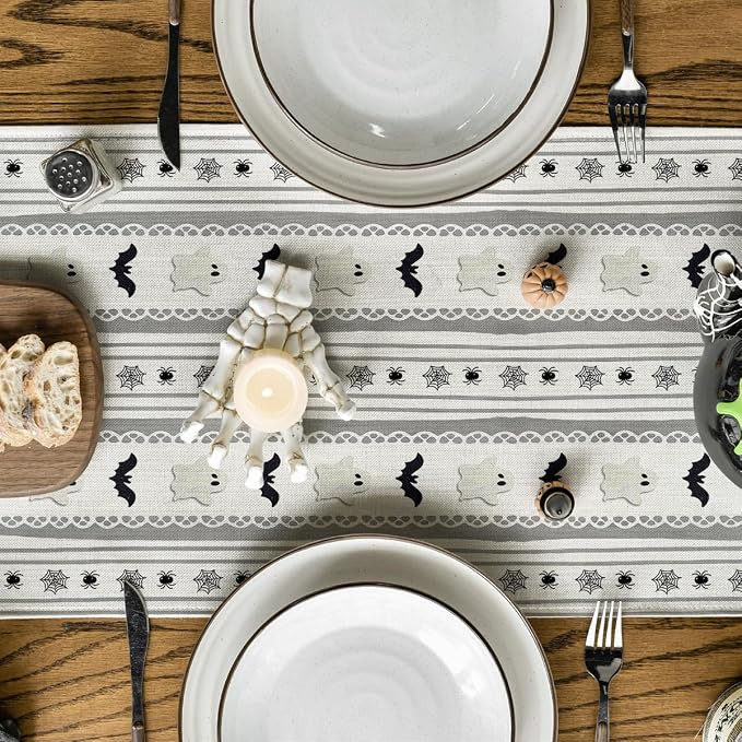 Artoid Mode 210 GSM Halloween Table Runner 13x72 Inch Home Party Decor | Beige - Image 3