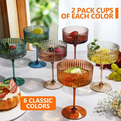 Jingmore 12 Pcs Ribbed Martini Glasses 10 oz Disposable Plastic Vintage Ribbed - Image 2