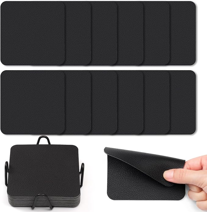 Myir JUN Coasters Glass Coasters Set of 12 4 inch Double Sided Faux Leather by MyirJUN