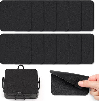 Myir JUN Coasters Glass Coasters Set of 12 4 inch Double Sided Faux Leather by MyirJUN
