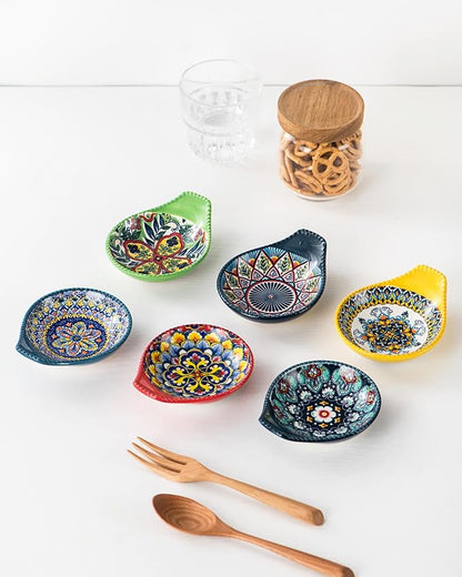 HENXFEN LEAD Dipping Bowls Set of 6, 3 oz Small Ceramic Sauce Dishes for Soy Sauce, Condiments, Appetizers & Snacks – Mini Serving Bowls for Sushi, BBQ & Parties