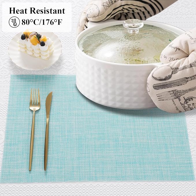 SHACOS Placemats Set of 6 Woven Vinyl Place Mats Wipeable Heat Resistant - Image 8