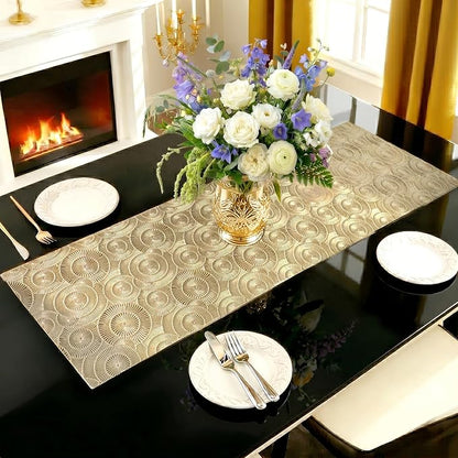 FAVE Gold Small Table Runner 36 Inch Dresser Vinyl Runner | Heat Resistant by FAVE