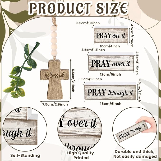 Moucuny 4 Pcs Christian Table Decor Wooden Cross Wooden Bible Verse Sign - Image 3