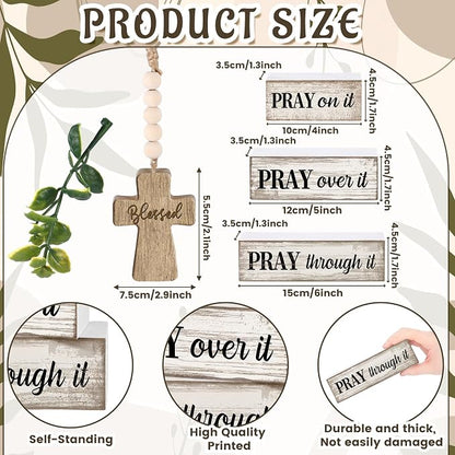 Moucuny 4 Pcs Christian Table Decor Wooden Cross Wooden Bible Verse Sign - Image 3