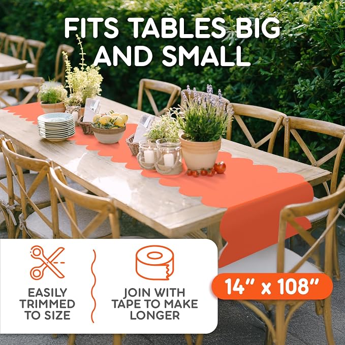 Orange Scallop Table Runner, Disposable Plastic, 5 Pack - Image 6