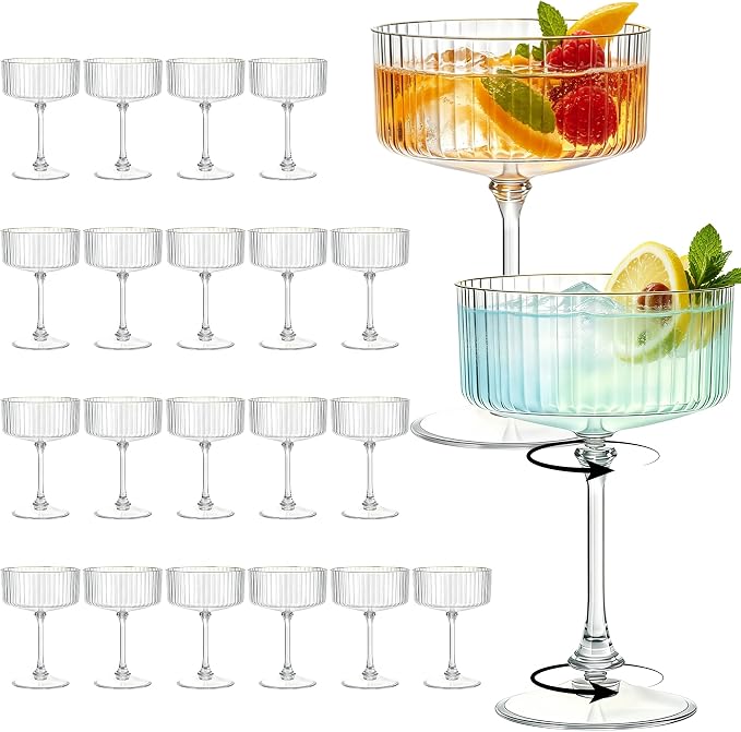 24PCS Plastic Martini Glasses Clear Disposable Coupe Glasses | 10oz, Ribbed & by Unknown