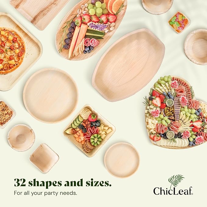 Chic Leaf Palm Leaf Bowls - Mini Disposable Bamboo Bowls - Small Plates & Dessert Cups for Party Events, Valentine's Day - Biodegradable & Compostable Party Supplies (6'' Round - 25 Pack)