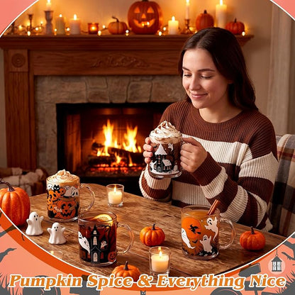 Tioncy 4 Pcs Halloween Ghost Coffee Mugs 12 oz Scary Pumpkin Glass Cups - Image 5