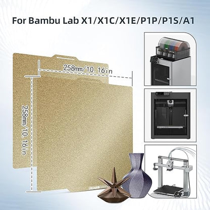 PEI Sheet with QR Code for Bambu Lab P2S P1P P1S A1 X1 X1C X1E,258x258mm,Dual-Sided PEI Build Plate PLA PETG ABS Spring Steel Plate for Bambu Lab 3D Printer