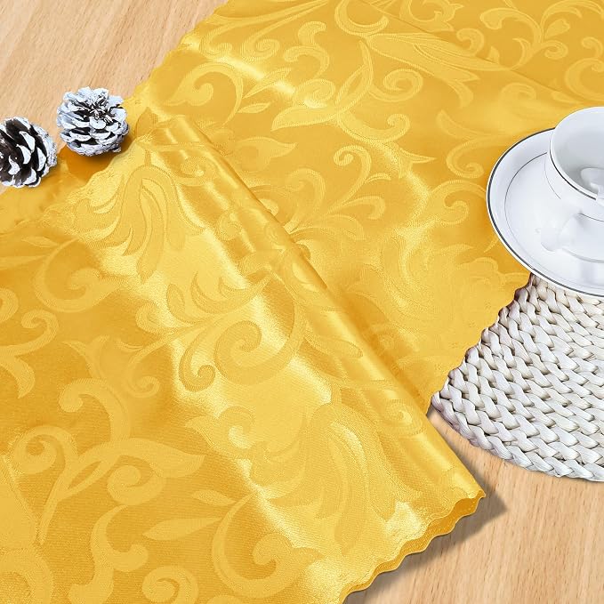 MILVOWOC Gold Satin Table Runner, 12 Pack, 12 x 72 Inch | Jacquard Damask - Image 4
