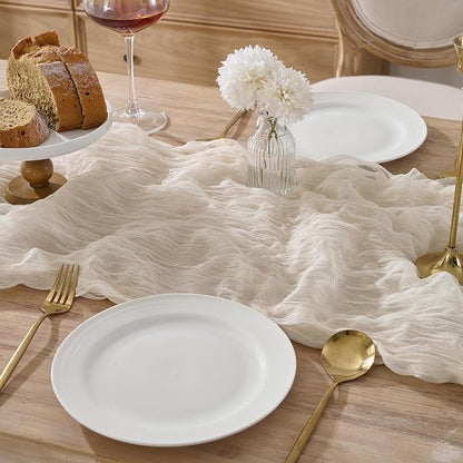 3 Pack Cream White Cheesecloth Table Runners, 120 Inch 10Ft Ivory Gauze Table - Image 2