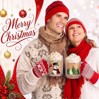 Tioncy 4 Pcs Christmas Glass Coffee Mugs 12 oz | Reindeer Snowman Tree Designs - Image 4