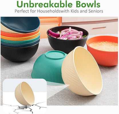 12PCS Unbreakable Cereal Bowls 24 oz, Plastic Reusable Light Weight Bowl - Image 4