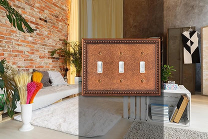Henne Bery Raised Pearls Decorative Wall Plate Switch Plate Outlet Cover (Triple Toggle, Sponged Copper)