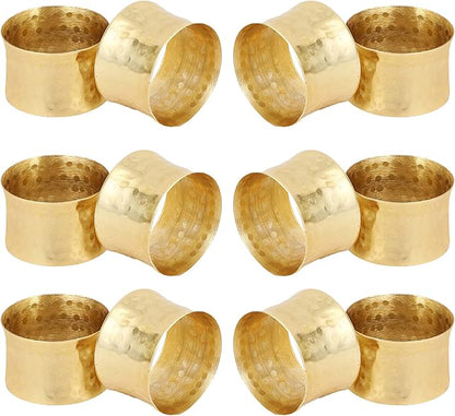 Handmade Round Hammered Golden Napkin Rings Holder for Dinning Table Parties Everyday, Set of 12