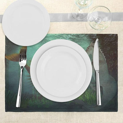 Ambesonne Mermaid Place Mats Set of 4, Mermaid Meets Seahorse Underwater World Fantasy Design, Washable Fabric Placemats for Dining Table, Standard Size, Green Aqua