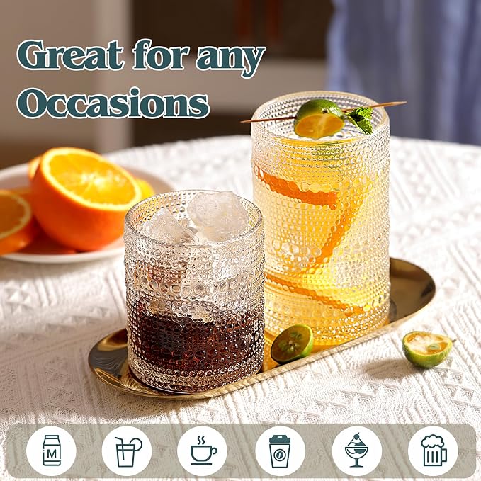 Moretoes Vintage Hobnail Drinking Glasses Set of 12 | 15 Oz Highball Glasses & - Image 6