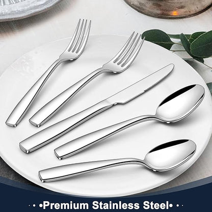 Herogo Heavy Duty Stainless Steel Silverware Set, 40-Piece Heavy Weight Flatware Cutlery Set for 8, Modern Tableware Eating Utensils for Home Hotel Wedding, Dishwasher Safe, Mirror Polished