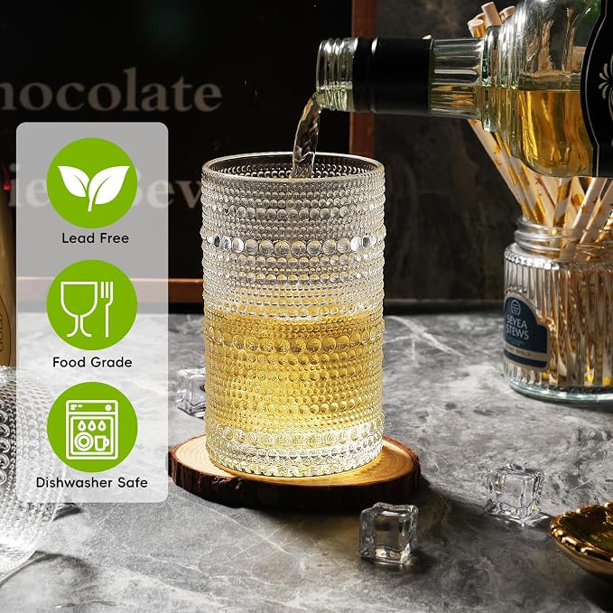 Moretoes 12 Oz Hobnail Drinking Glasses Set of 12 | Clear Highball Glasses Cups - Image 4