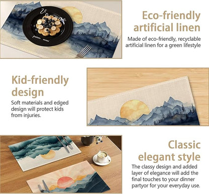Tropical Landscape Placemats Set of 6,Palm Trees Sunset Seascape Exotic Linen Washable Kitchen Dining Table Mats Heat Resistant Place Mats for Home Party Indoor Holiday