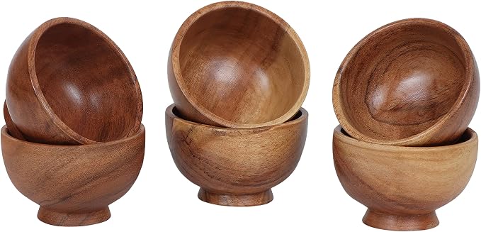 Set of 6 Acacia wood small bowls, 4 fl oz 3.2 * 2 inches | Hand carved small - Image 6