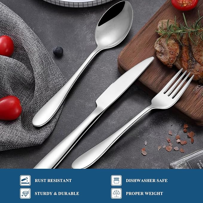 20-Piece Silverware Set, Wildone Stainless Steel Flatware Set Service - Image 4